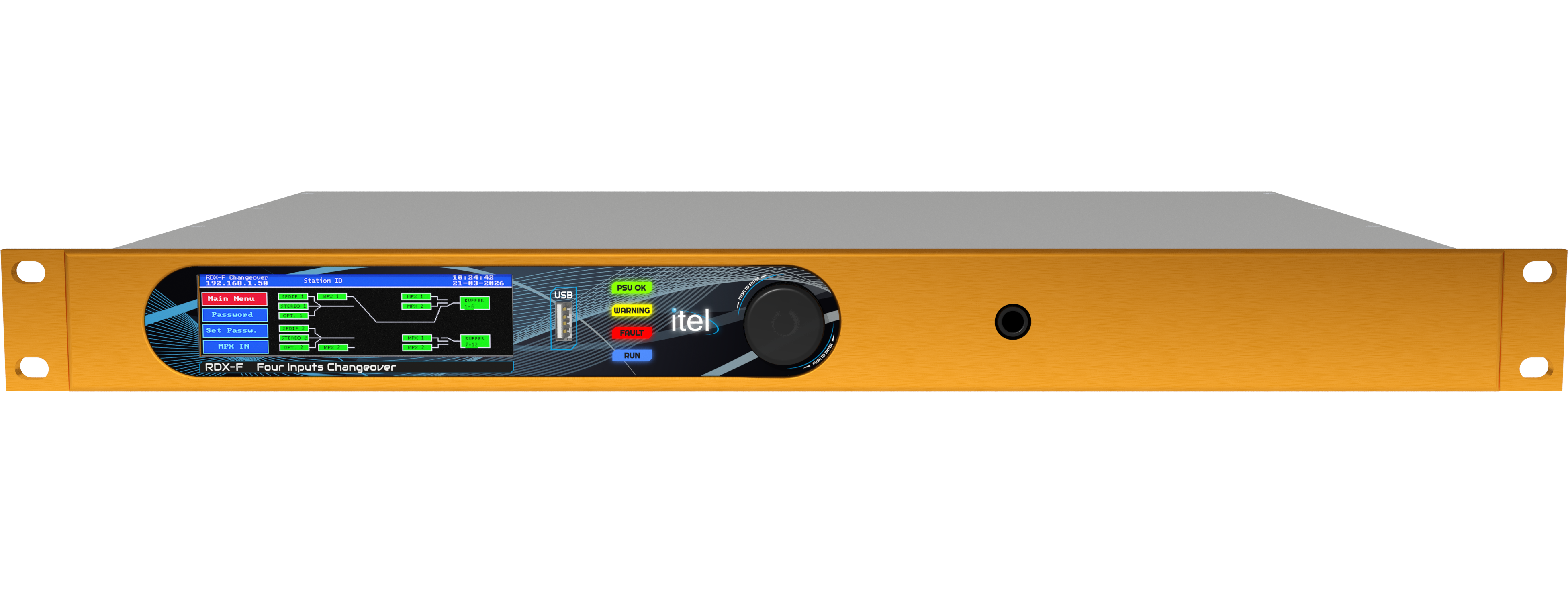 Scambio MPX su quattro ingressi, stereo coder, recoder RDS e due splitter di uscita